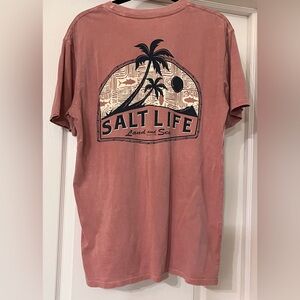 SALT LIFE  Live Salty 100% Cotton Lt Dusty Rose Short Sleeve CrewNeck Pocket Tee